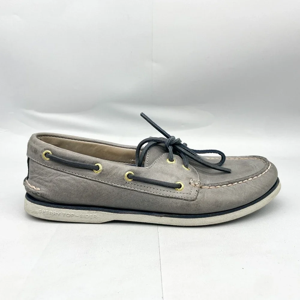 Sperry Gold Cup Authentic Original Boat Shoes Mens 10.5M Grey Leather Preppy
